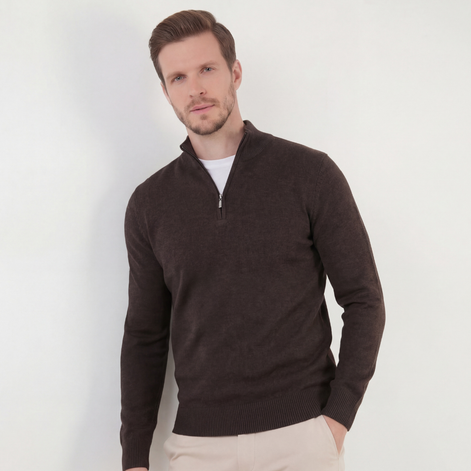 Brown Half-Zip Sweater