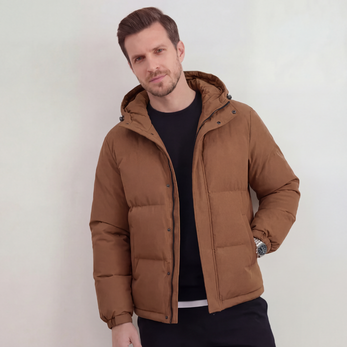 Brown Hooded Puffer Jacket