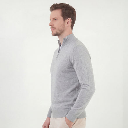 Grey Mélange Half-Zip Sweater