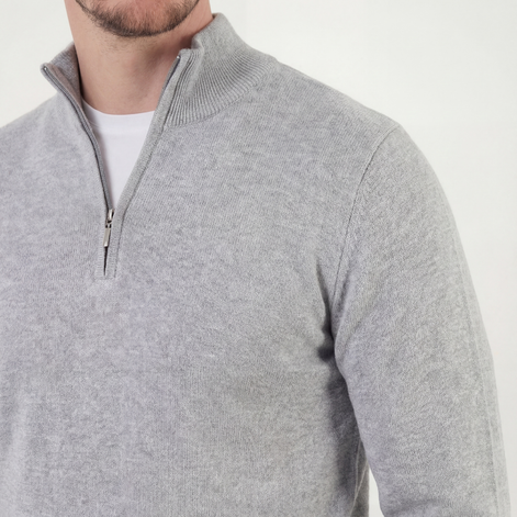Grey Mélange Half-Zip Sweater